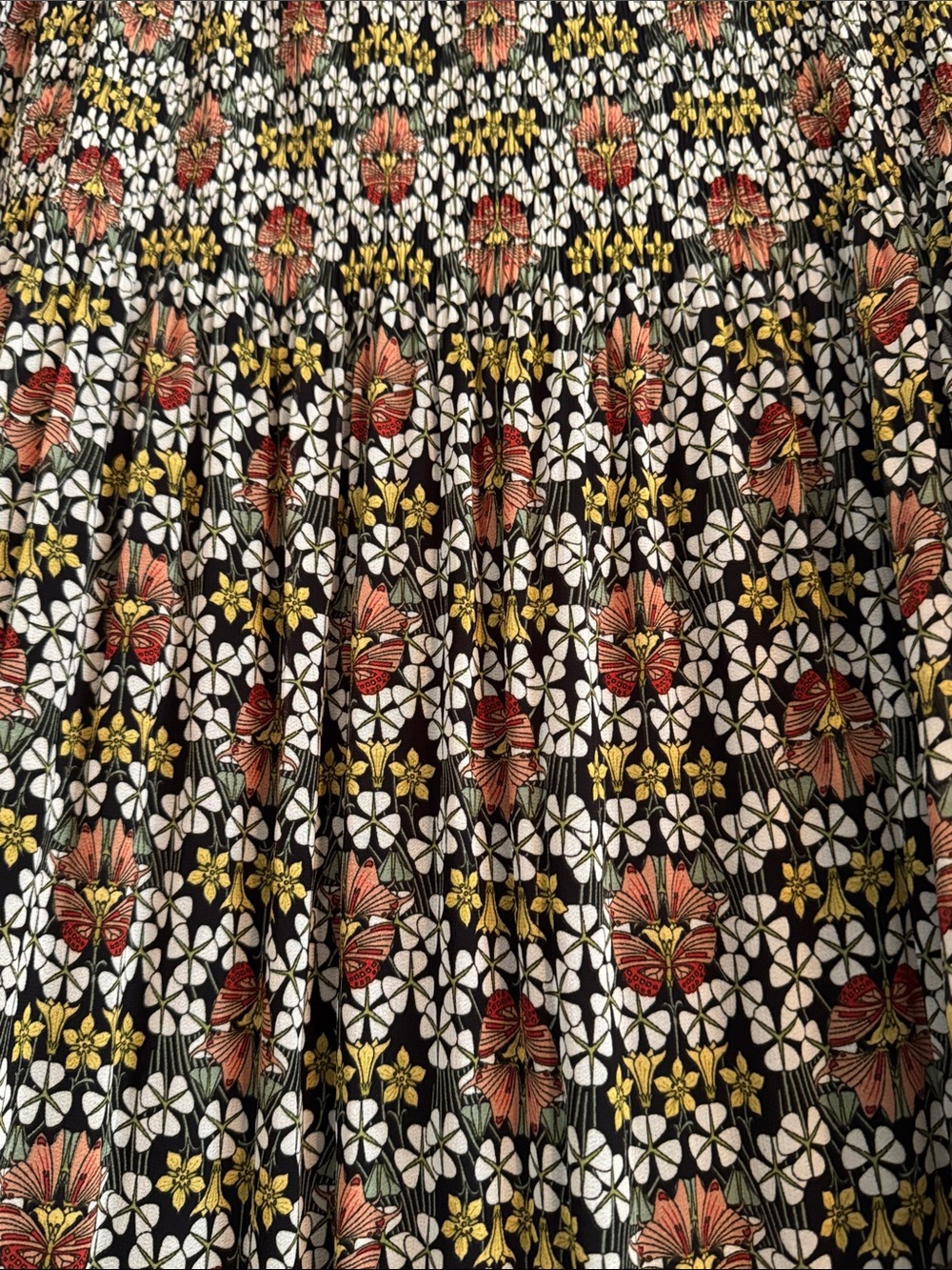 Max Stufio Floral Smocked Waist A-Line Skirt - Black Multicolor - Picture 5 of 7